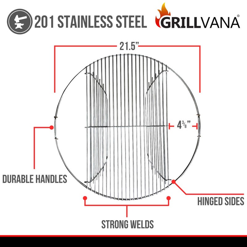 GRILLVANA 22 Inch 201 Stainless Steel Hinged/Cooking Replacement 22â€ grill grate - Compatible with Weber 22" Charcoal Grills - Kettle Charcoal BBQ Grilling Accessories - Image 2
